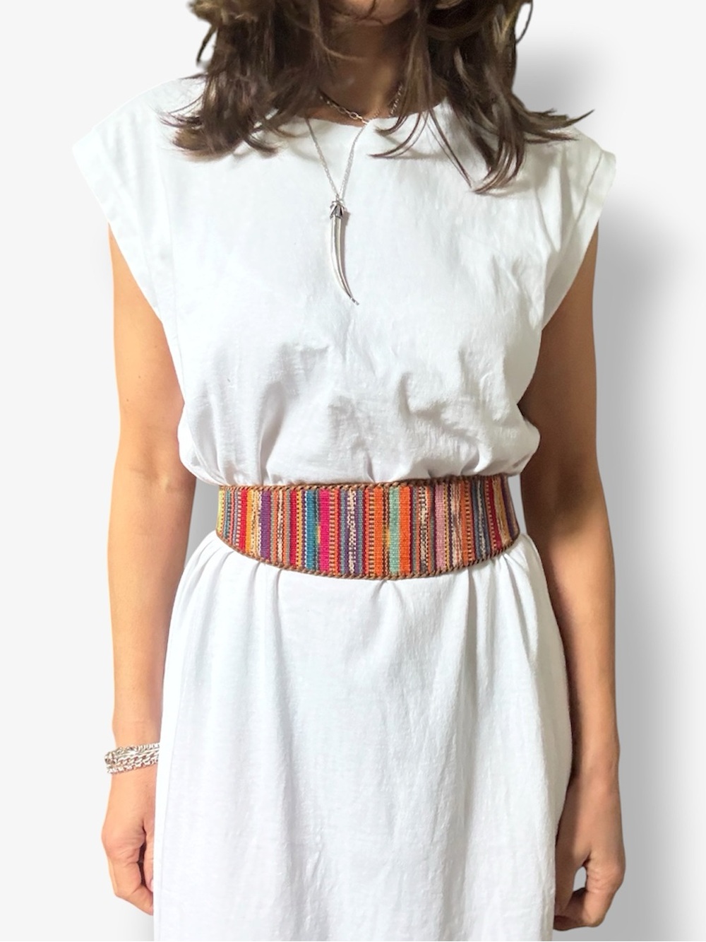 Lands' End Multicolor Striped Woven Waist Belt